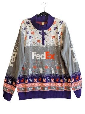 FedEx Holiday Pullover Sweater Quarter Zip Christmas Men's Large